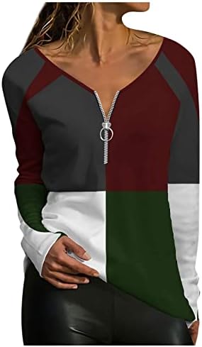 Femei V-Neck neregulate cu dungi geometrice imprimate cu mânecă lungă cu mânecă lungă temporară casual temperat cu fermoar pulovere