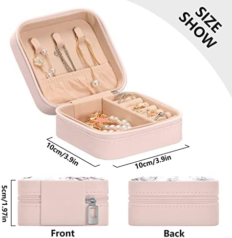 Umiriko Grey Grey Flower Travel Box for Women, Pu din piele mică, organizator de bijuterii mici, cutii de depozitare a carcasei pentru cercei, inele, coliere, roz 4 x 4 20845437