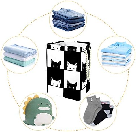 Inhomer Negru alb pisică tablă de șah fundal 300d Oxford PVC haine impermeabile împiedică coș mare de rufe pentru pături jucării de îmbrăcăminte în dormitor