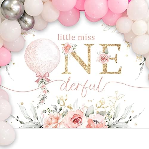Newsely Miss Onederful fundal Blush roz Floral Girl 1st Birthday Party Decoration Supplies Little Miss Onederful 7wx5h fotografie