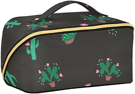 Geanta de machiaj portabilă Zauya Cactus se deschide plat pentru acces ușor, geantă cosmetică de călătorie cu capacitate mare,